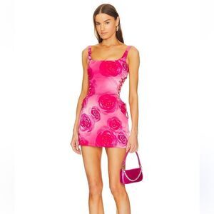 Mirae Cara dress in desert rose pink lace up mini cottage Revolve 34 S